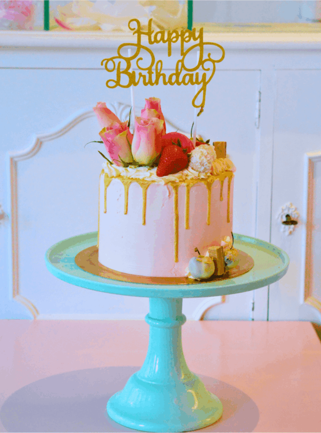 Birthday-Drip-Roze-Taart Birthday Drip Roze Taart