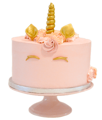 VT_PinkUK_Isolated {:nl}Unicorn-taart-1-laag-roze-botercreme-goud-hoorn{:}{:en}unicorn-pink-buttercreme-cake-golden-details{:}